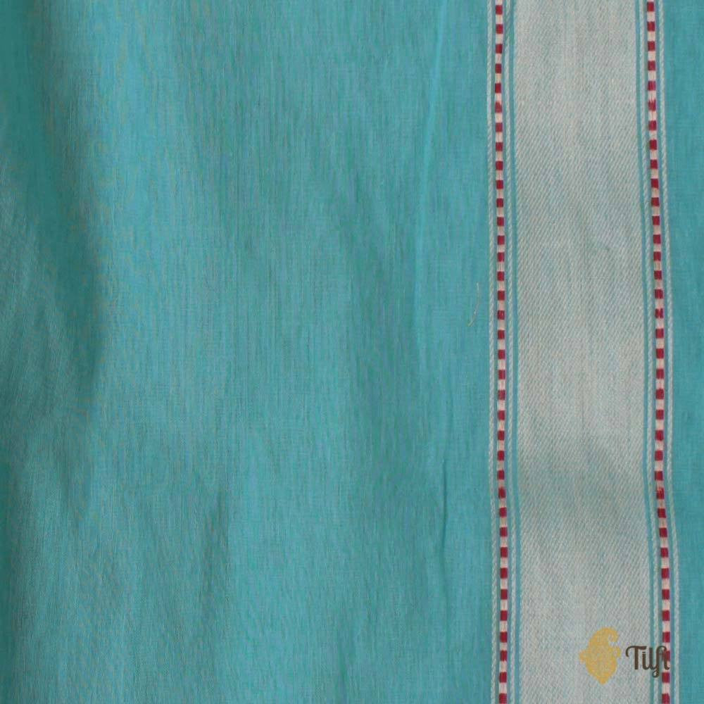 Ferozi Blue Pure Cotton Banarasi Handloom Saree