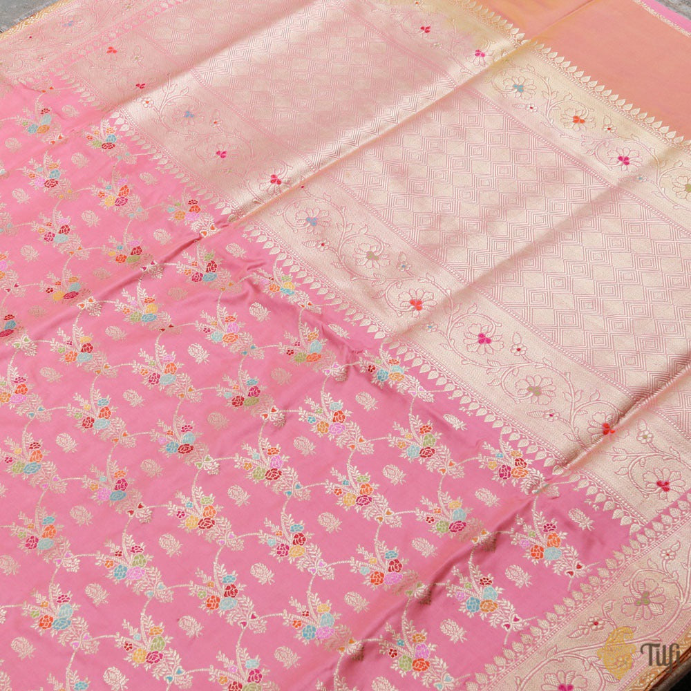 Pre-Order: Coral Pink Pure Katan Silk Banarasi Handloom Saree