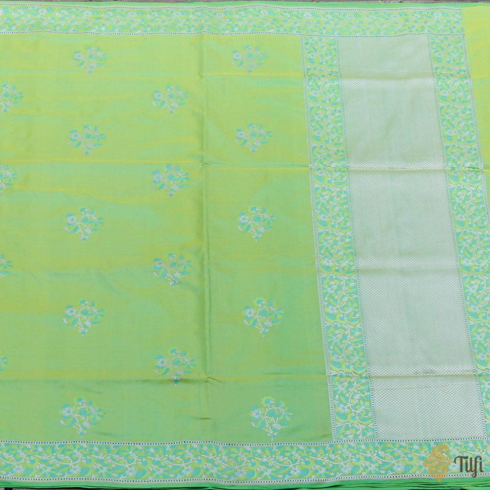Green-Yellow Pure Katan Silk Banarasi Handloom Saree
