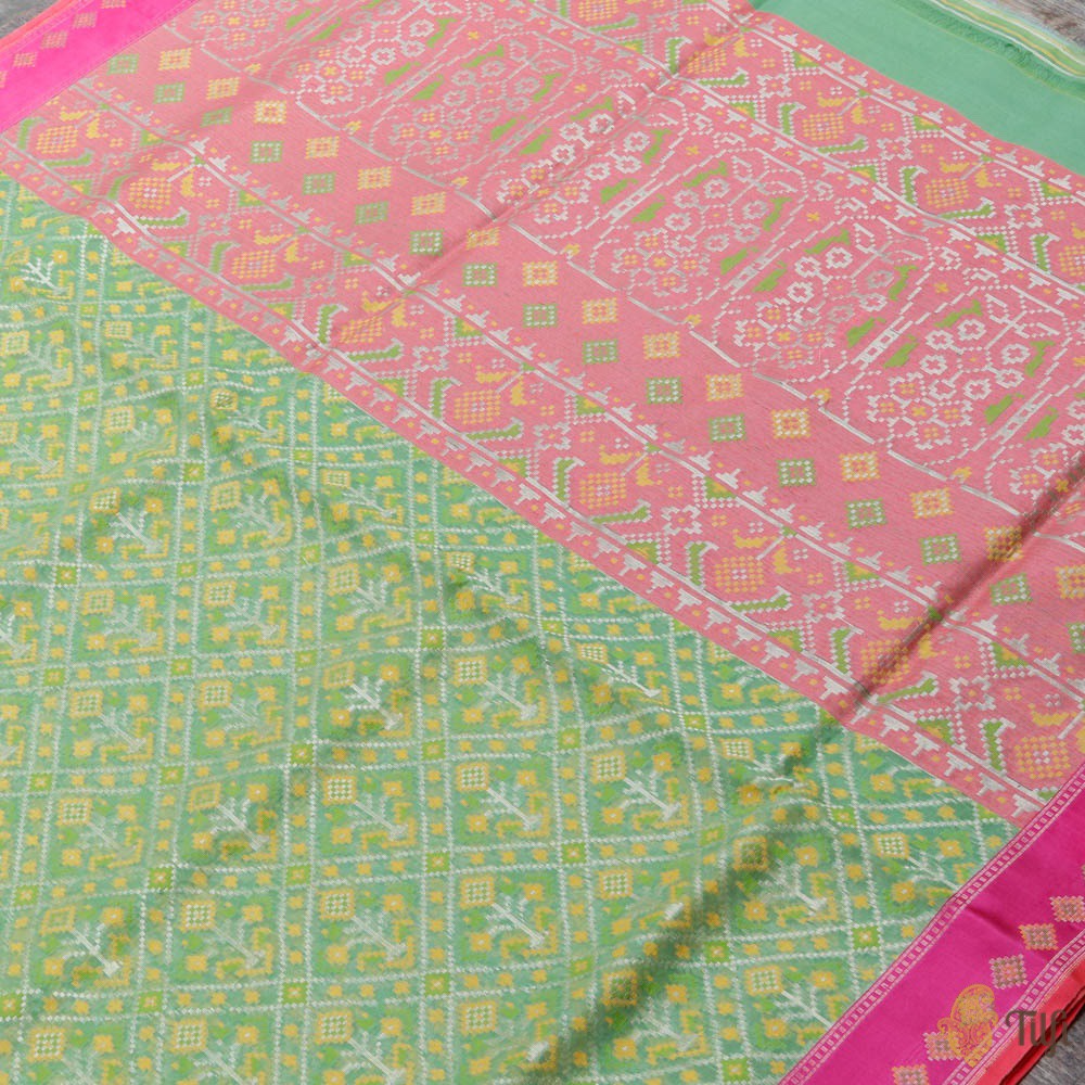 Green Pure Kora Silk by Cotton Banarasi Handloom Saree