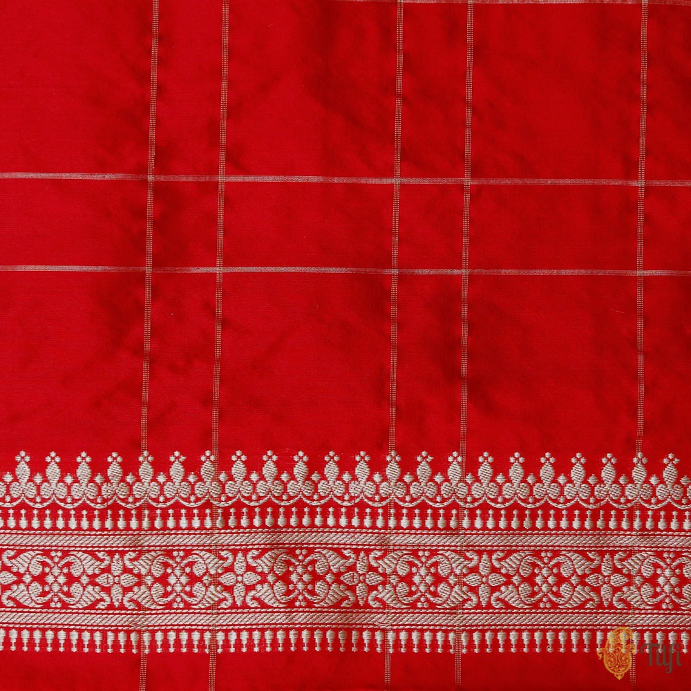 Beige-Red Pure Katan Silk Banarasi Handloom Saree