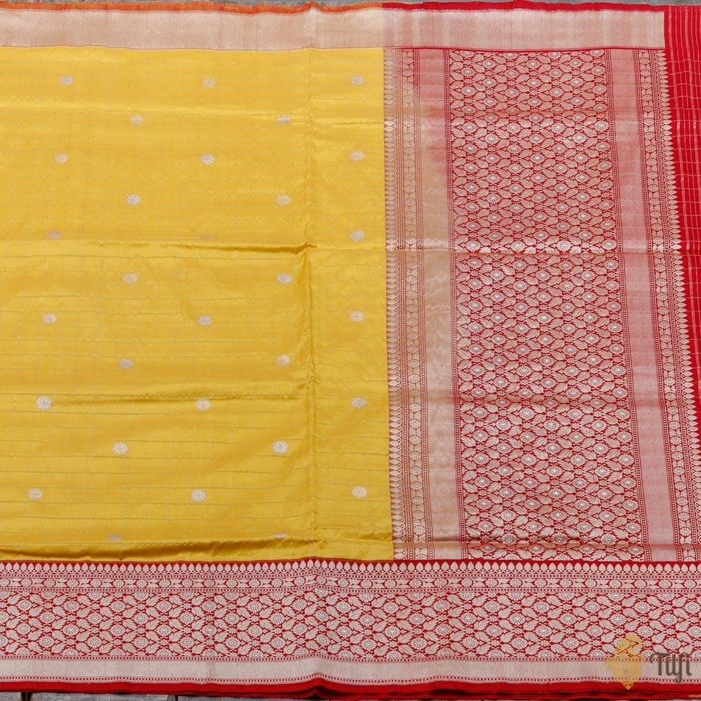 Yellow-Red Pure Katan Silk Banarasi Handloom Saree