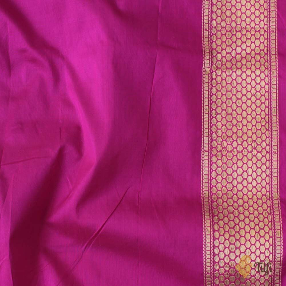 Ferozi Blue-Gulabi Pink Pure Katan Silk Banarasi Handloom Saree