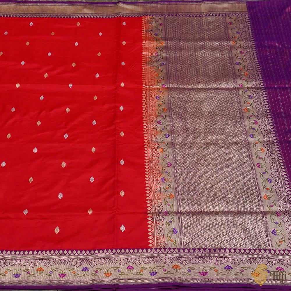 Pure Banarasi Katan Silk Saree - Red  (Option 2)