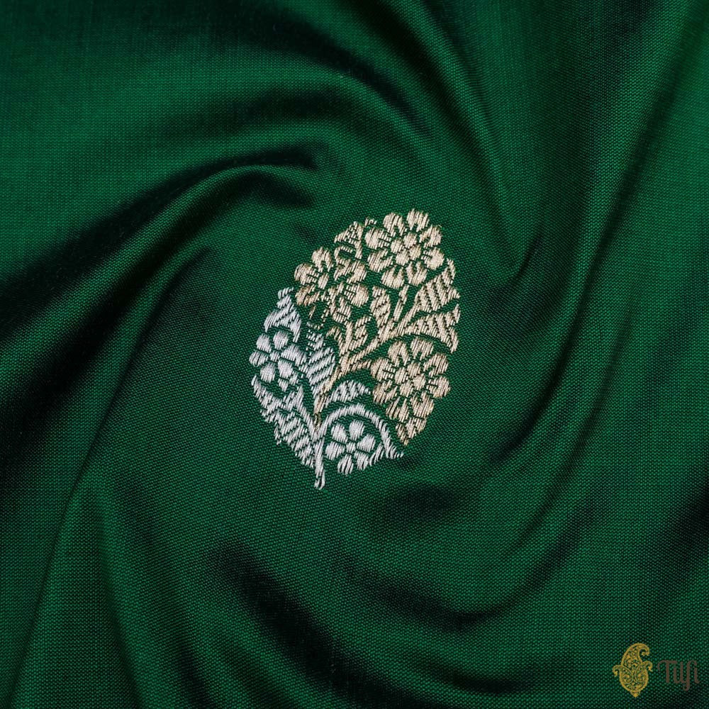 Dark Green Pure Katan Silk Handloom Banarasi Saree