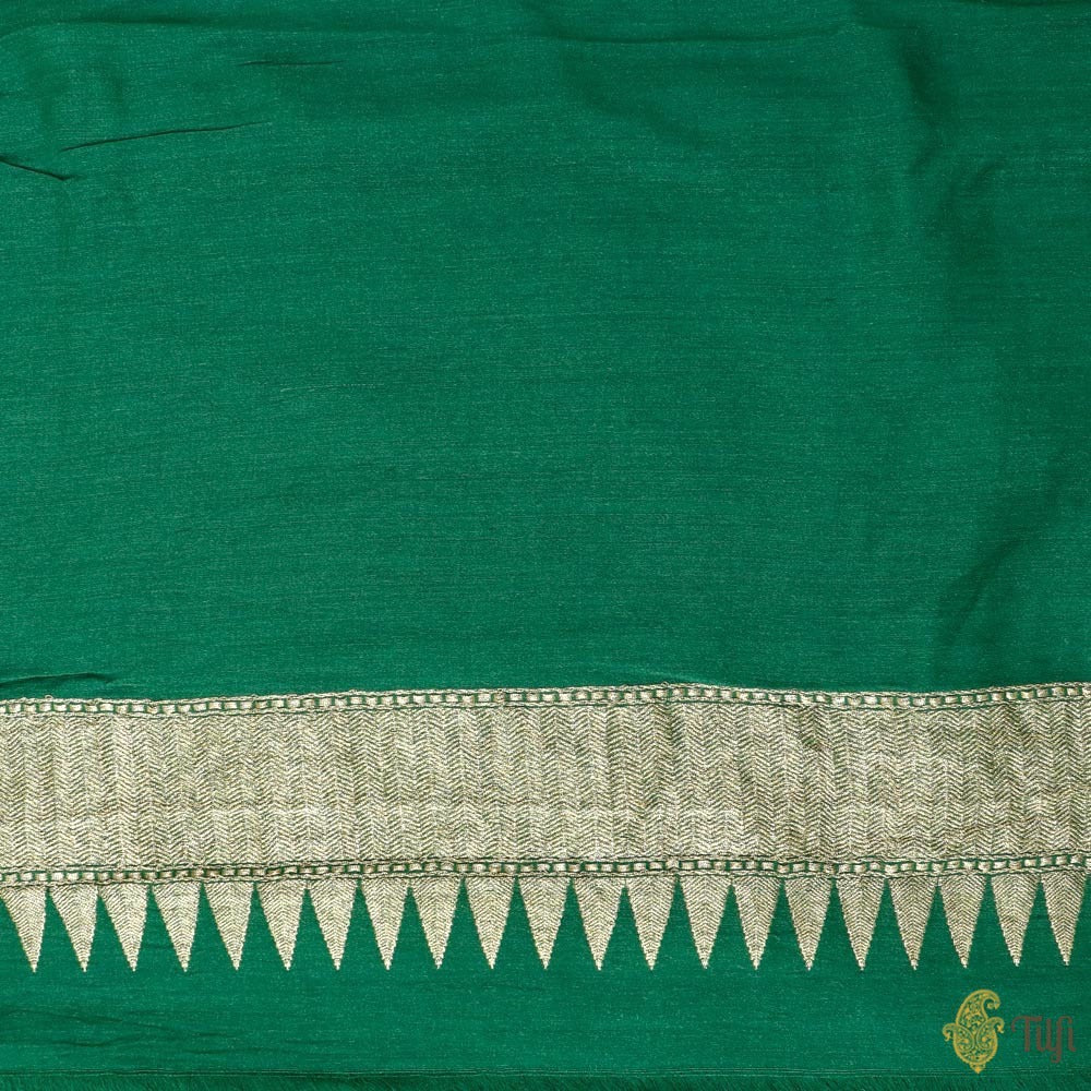 Dark Green Pure Monga Silk Banarasi Handloom Saree