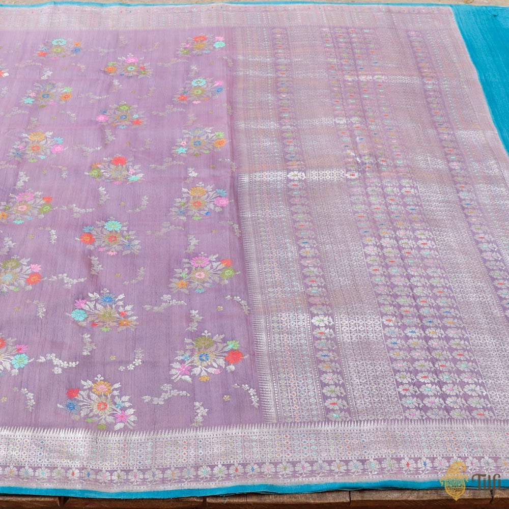 Light Lilac Pure Tussar Georgette Silk Banarasi Handloom Saree