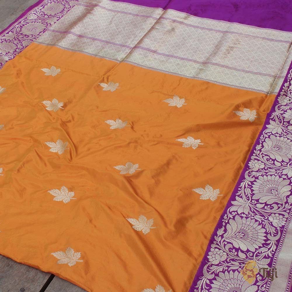 Orange-Magenta Pure Katan Silk Banarasi Kadiyal Handloom Saree