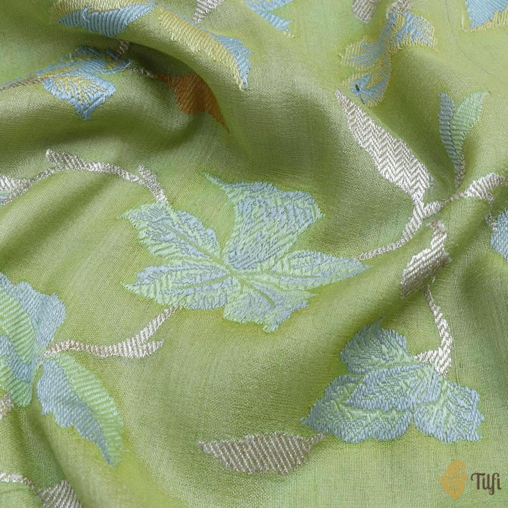 Pastel Green Pure Tussar Georgette Silk Banarasi Handloom Saree