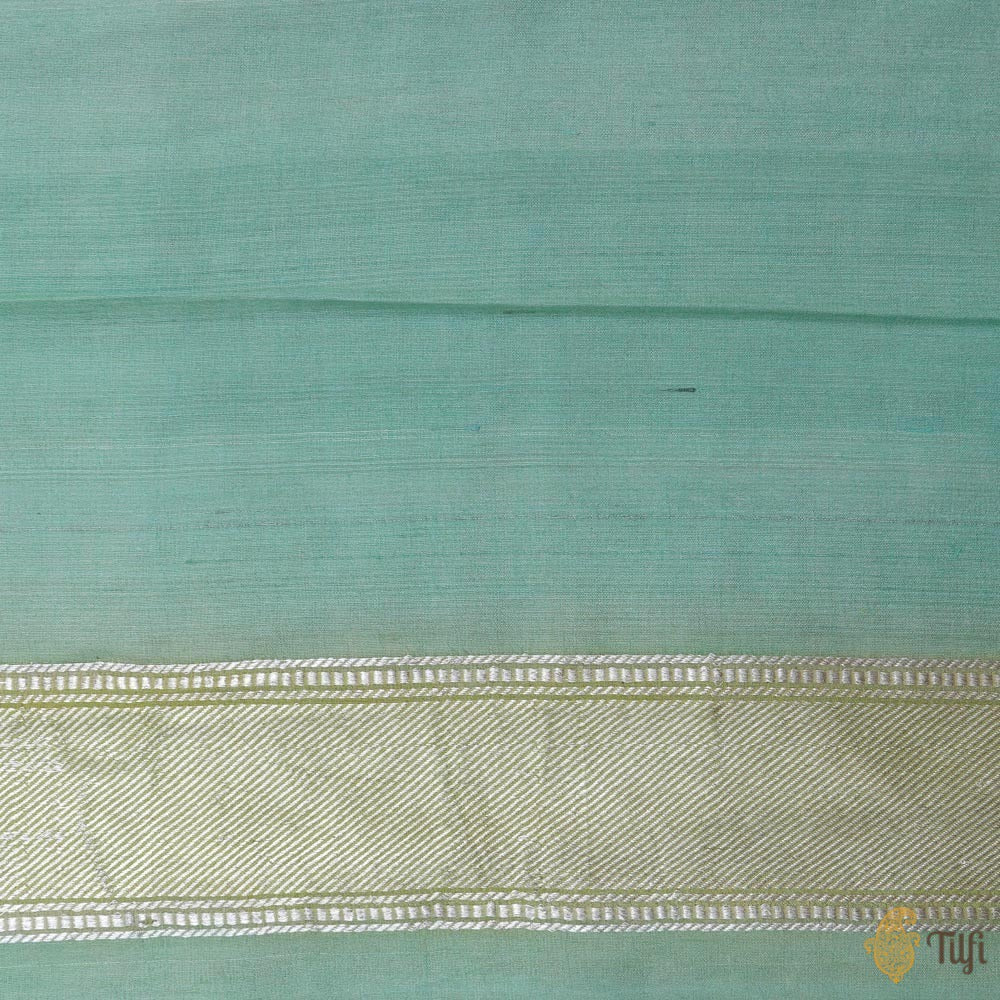 Pastel Green Pure Tussar Georgette Silk Banarasi Handloom Saree