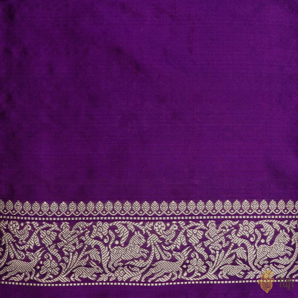 Deep Purple Pure Katan Silk Banarasi Shikargah Handloom Saree