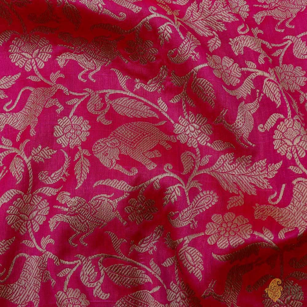 Red-Light Pink Pure Katan Silk Banarasi Shikargah Handloom Saree