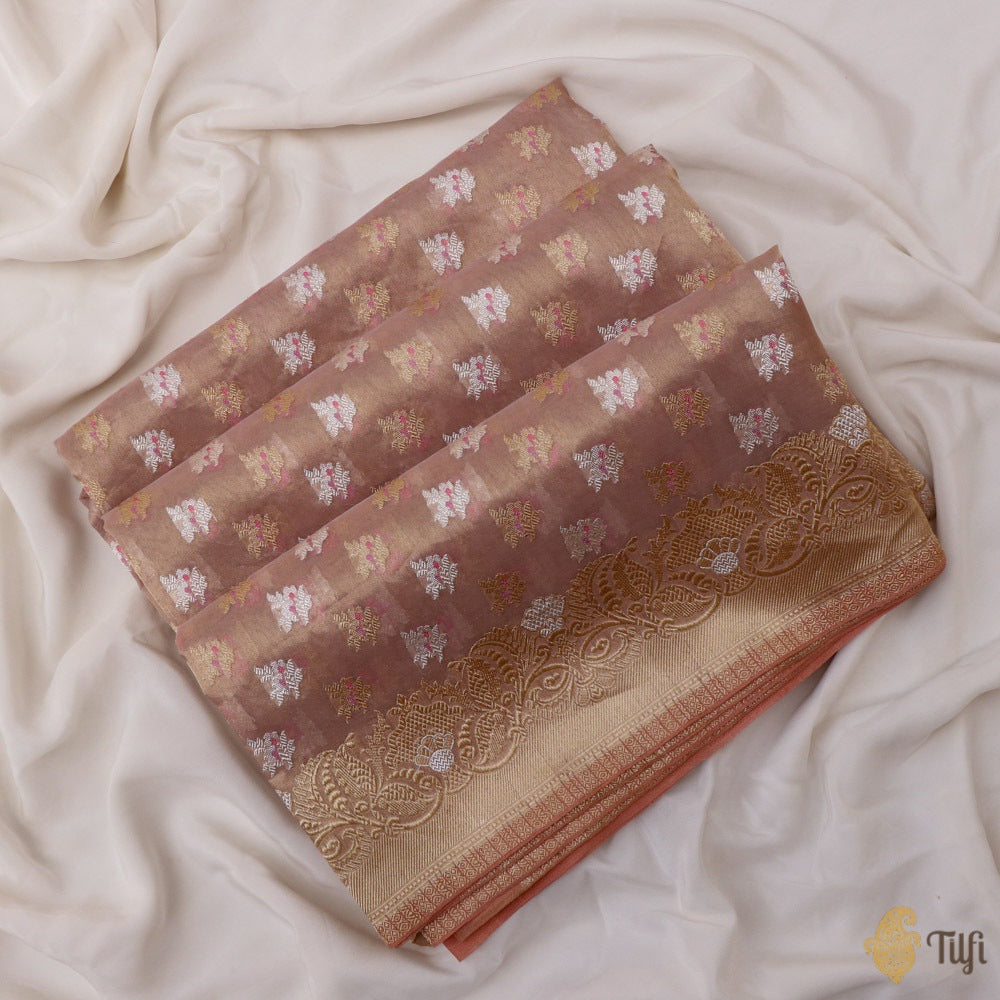 Gold Pure Kora Silk Tissue Banarasi Handloom Saree