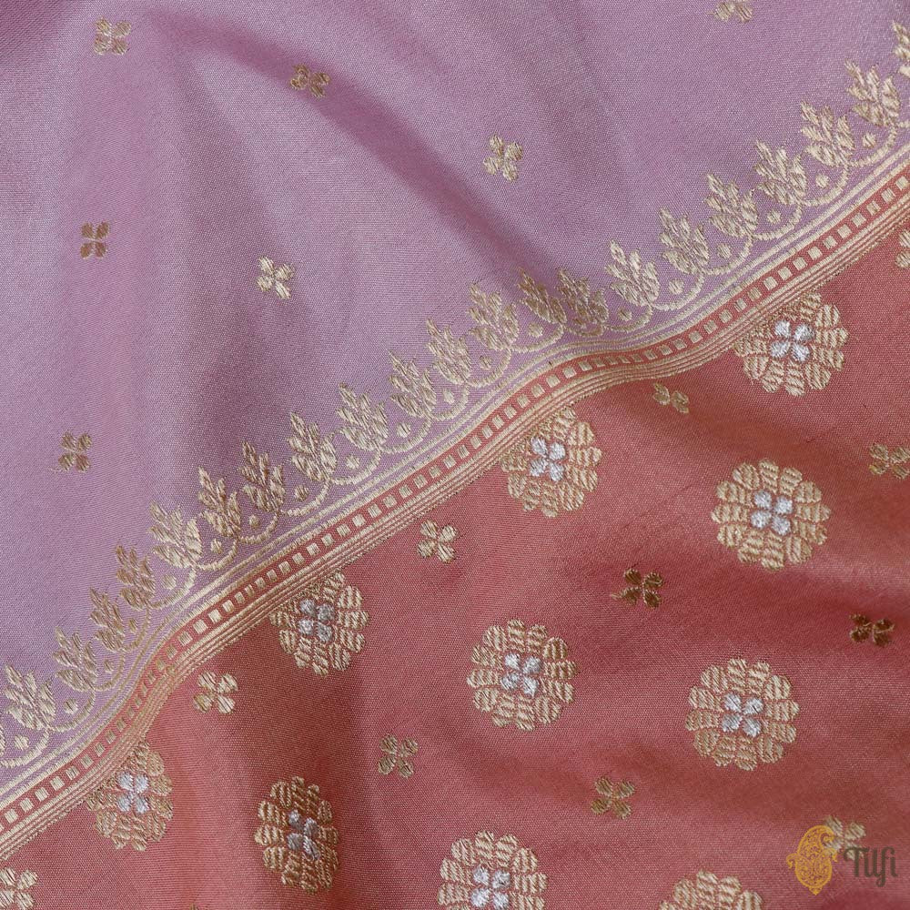Lilac-Rosy Pink Pure Katan Silk Tissue Banarasi Handloom Saree