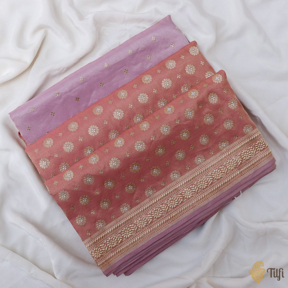 Lilac-Rosy Pink Pure Katan Silk Tissue Banarasi Handloom Saree