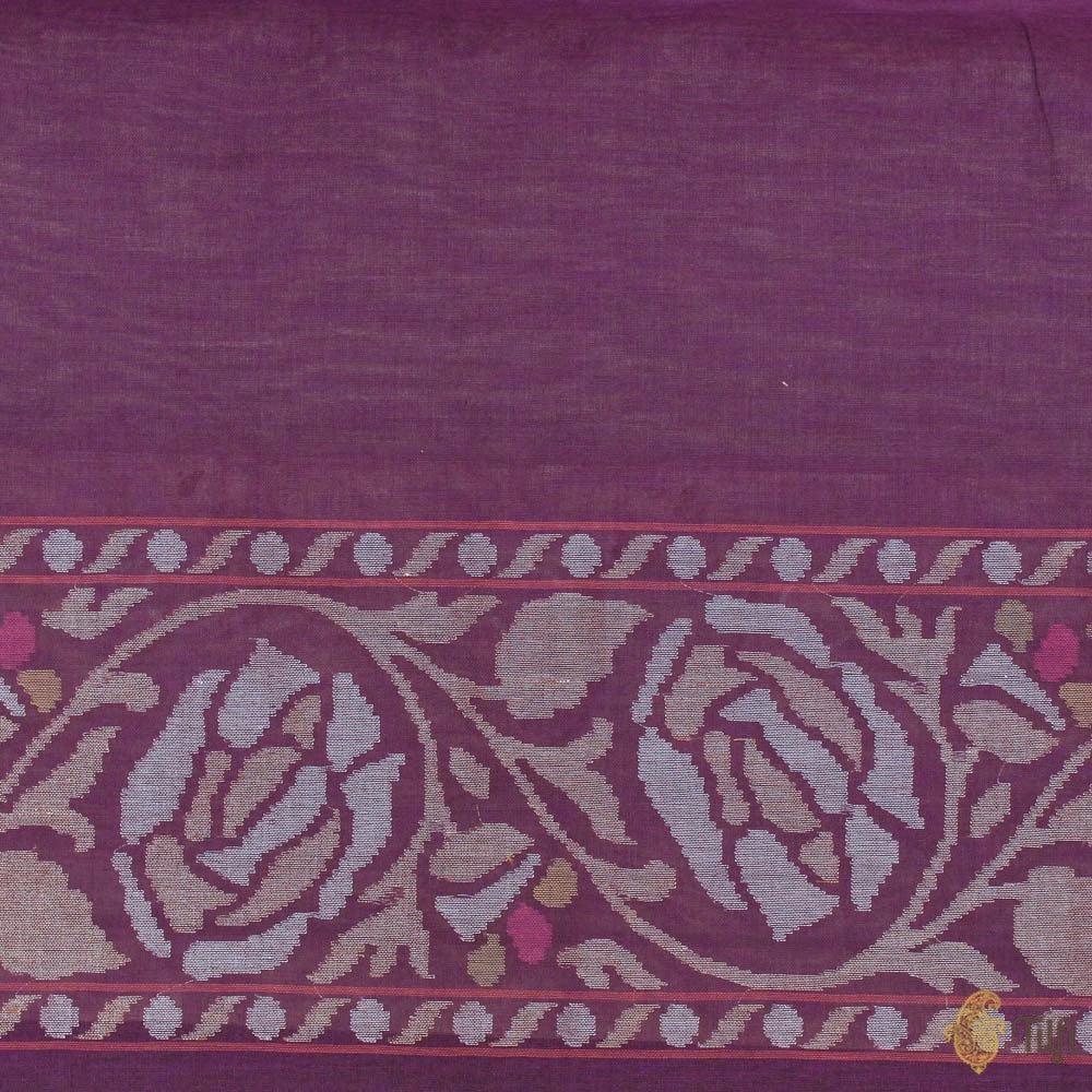 Purple Pure Cotton Real Zari Banarasi Handloom Jamdani Saree