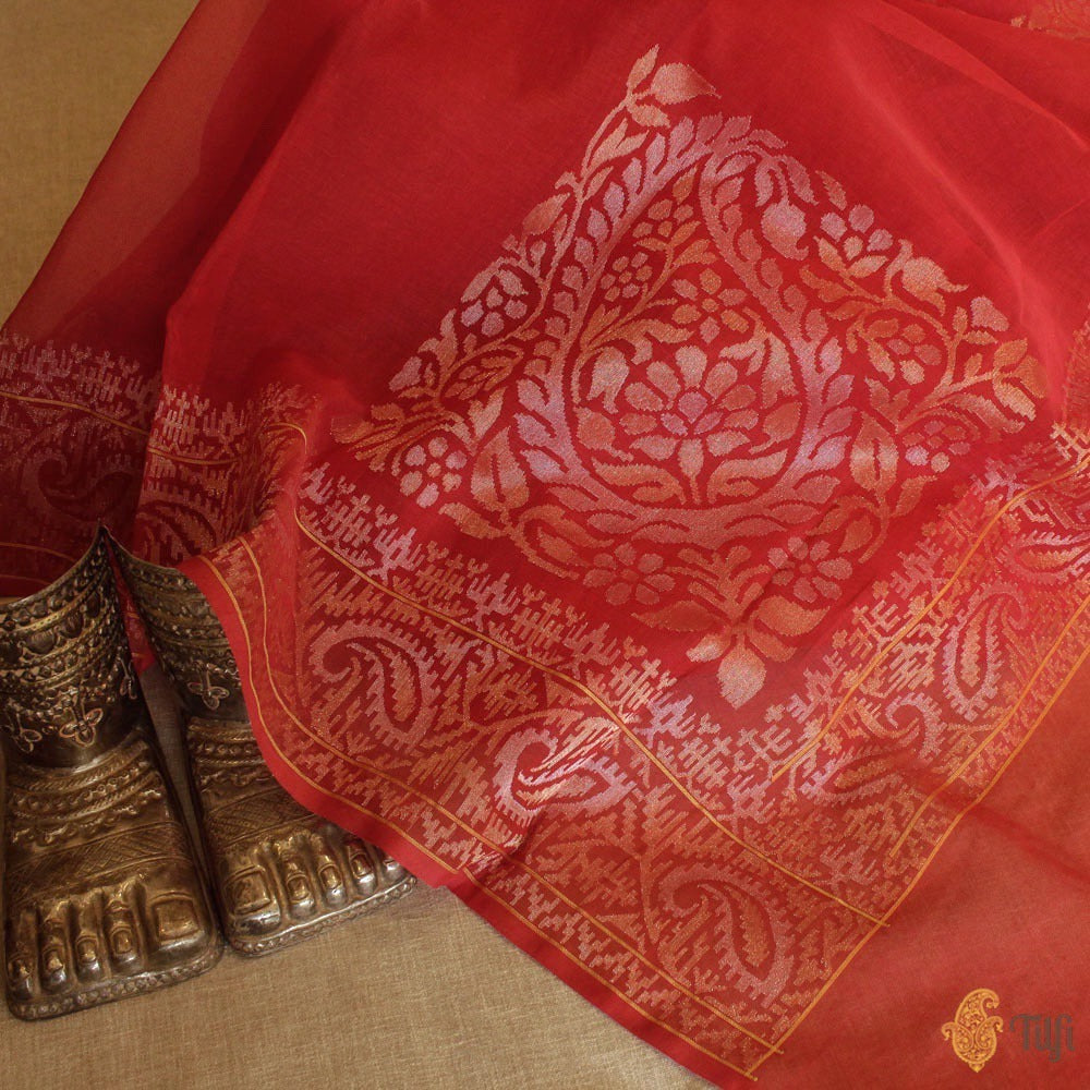 Grey Resham & Zari Jamdani Weaving Banarasi Handloom Silk Saree