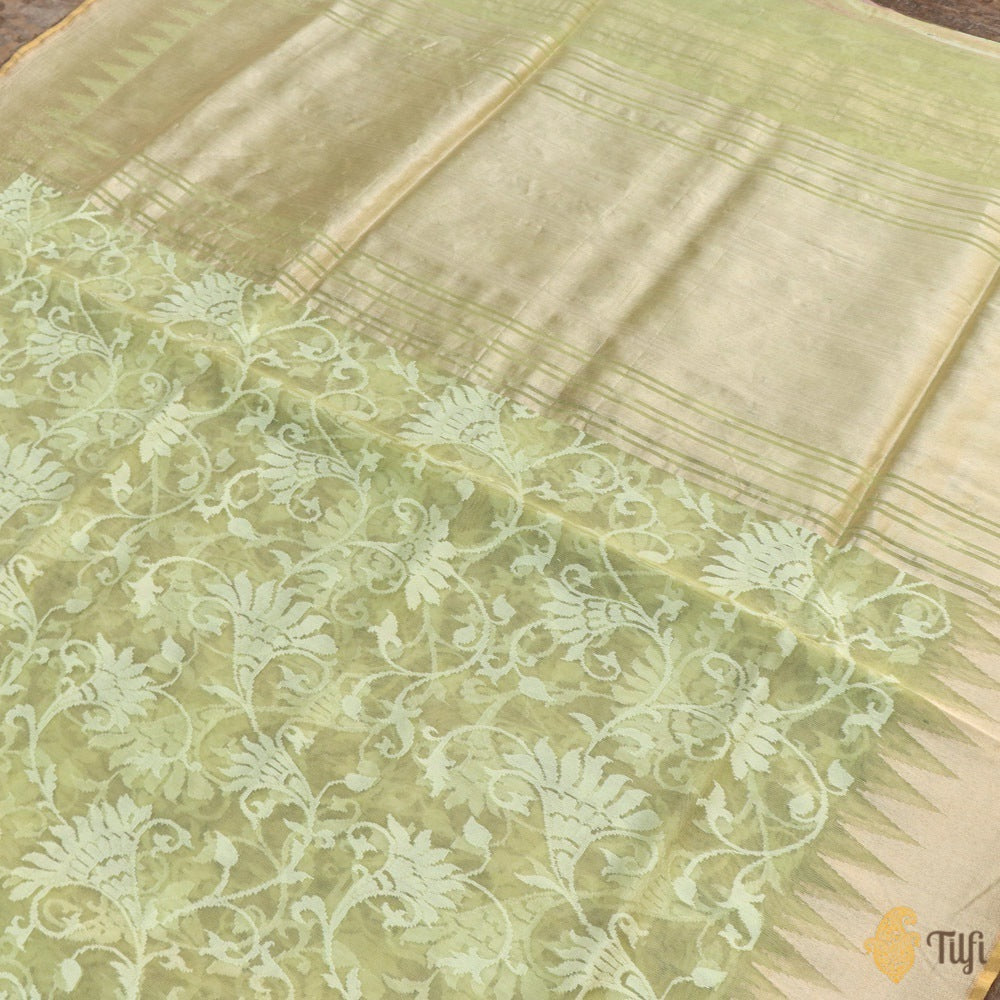 Green Pure Kora Silk Net Banarasi Handloom Saree