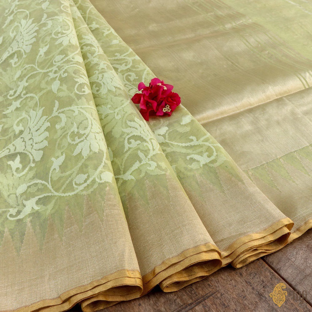 Green Pure Kora Silk Net Banarasi Handloom Saree