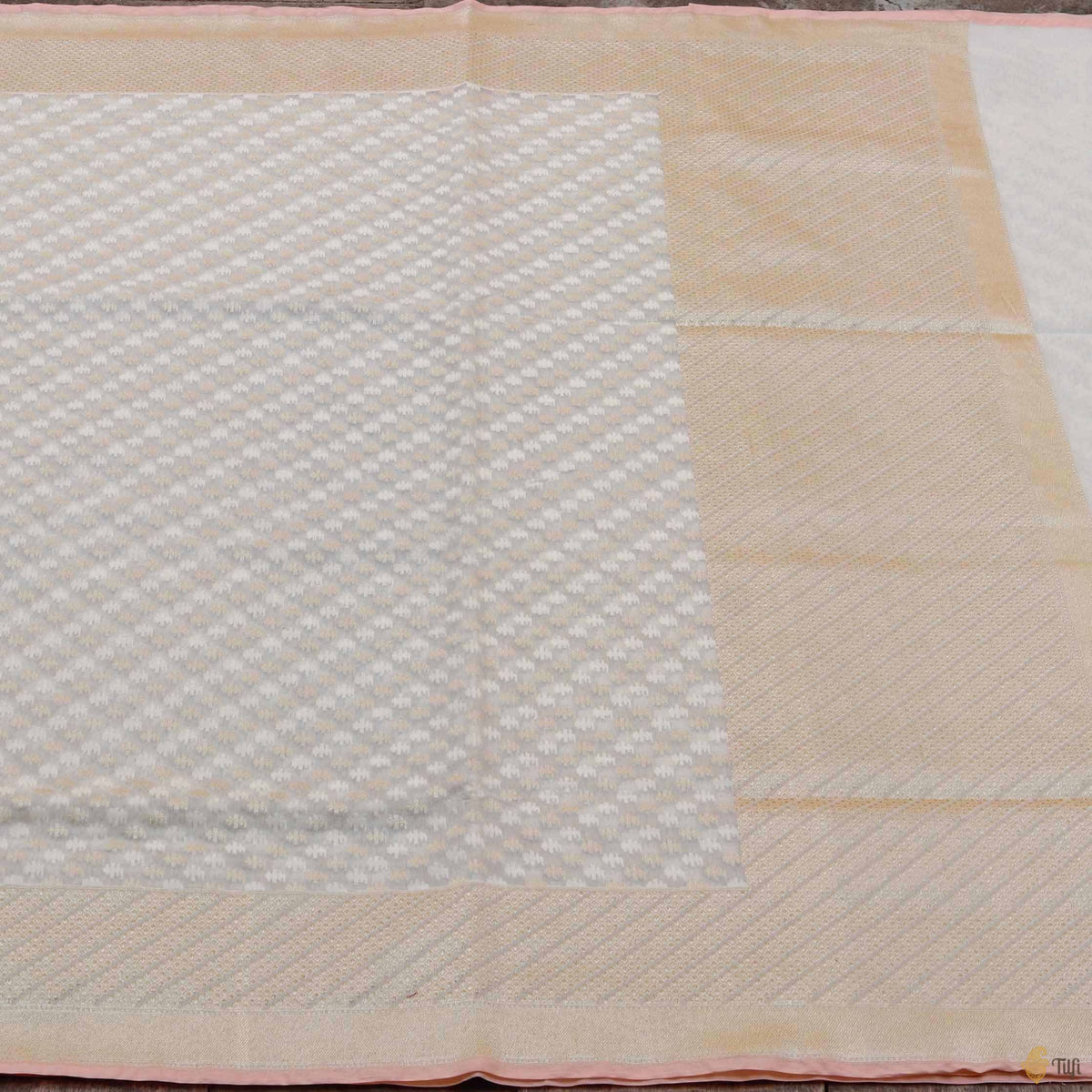 Off-White Pure Kora Silk by Cotton Banarasi Handloom Saree