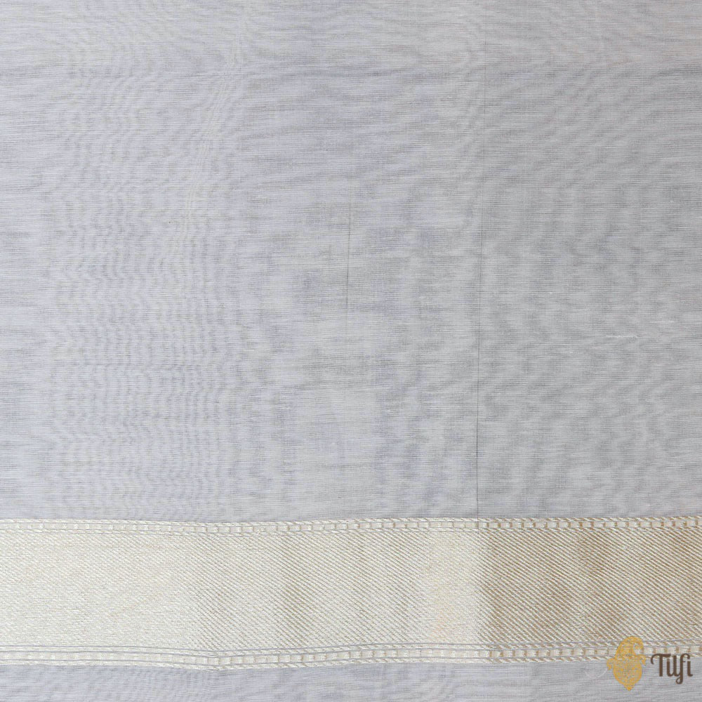Off-White Pure Kora Silk by Cotton Banarasi Handloom Saree