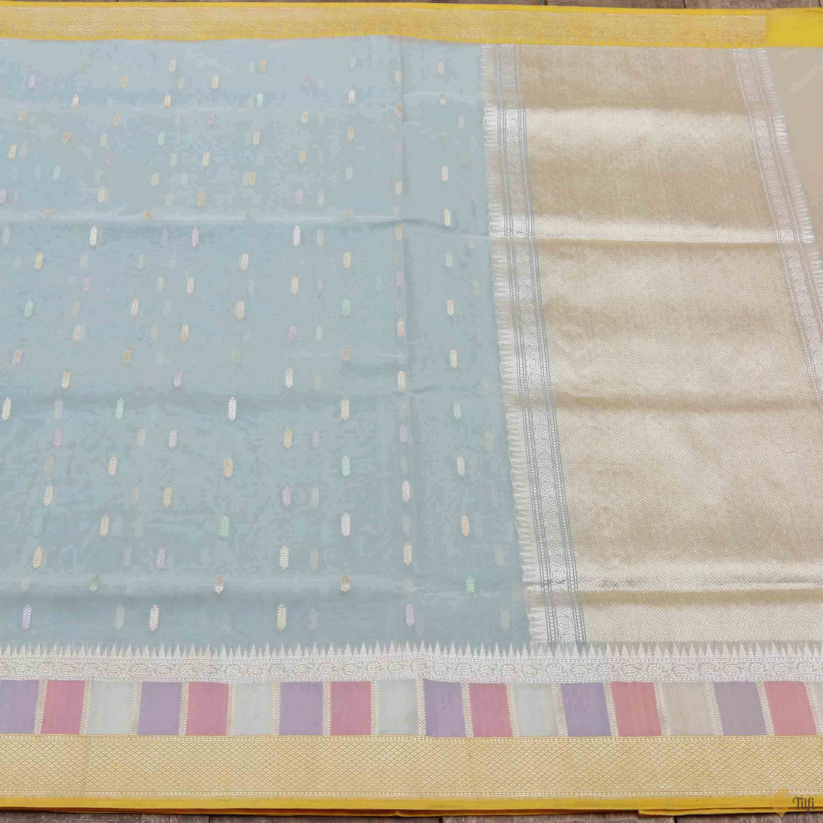 &#39;Vaisakha&#39; Mint Blue Pure Kora Silk Banarasi Handloom Saree