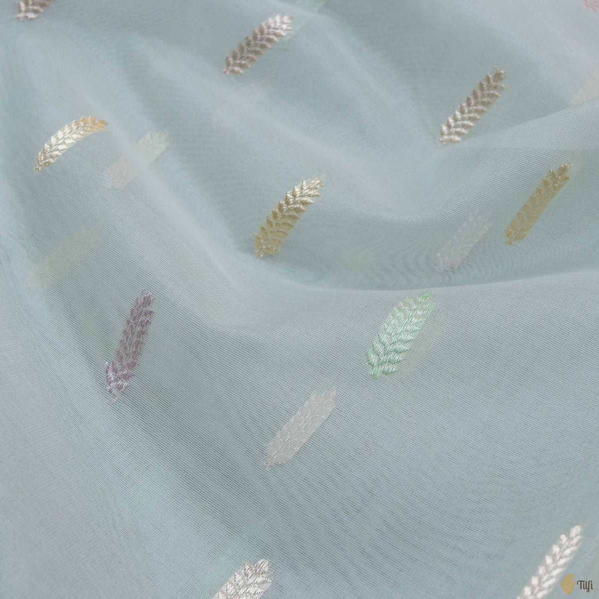&#39;Vaisakha&#39; Mint Blue Pure Kora Silk Banarasi Handloom Saree