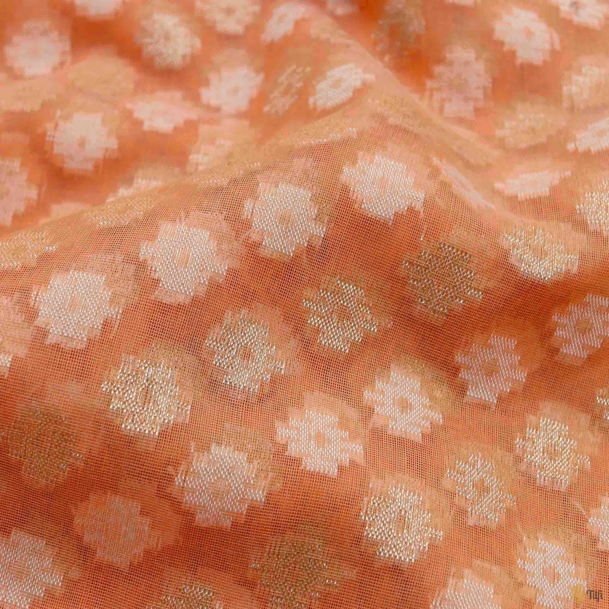 Apricot Peach Pure Kora Silk by Cotton Banarasi Handloom Saree