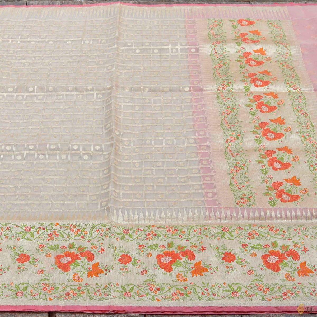 Off-White Pure Kora Silk Handloom Banarasi Saree