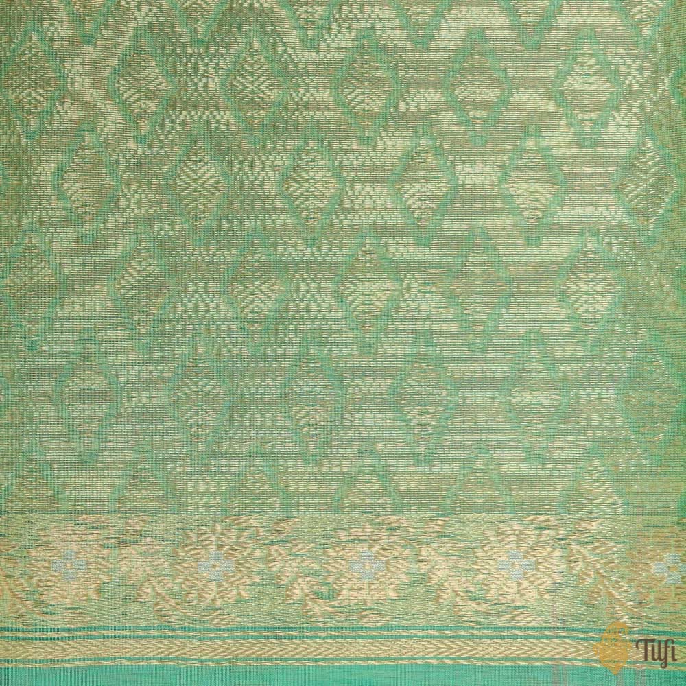 Aqua Green Pure Kora Silk Banarasi Handloom Saree