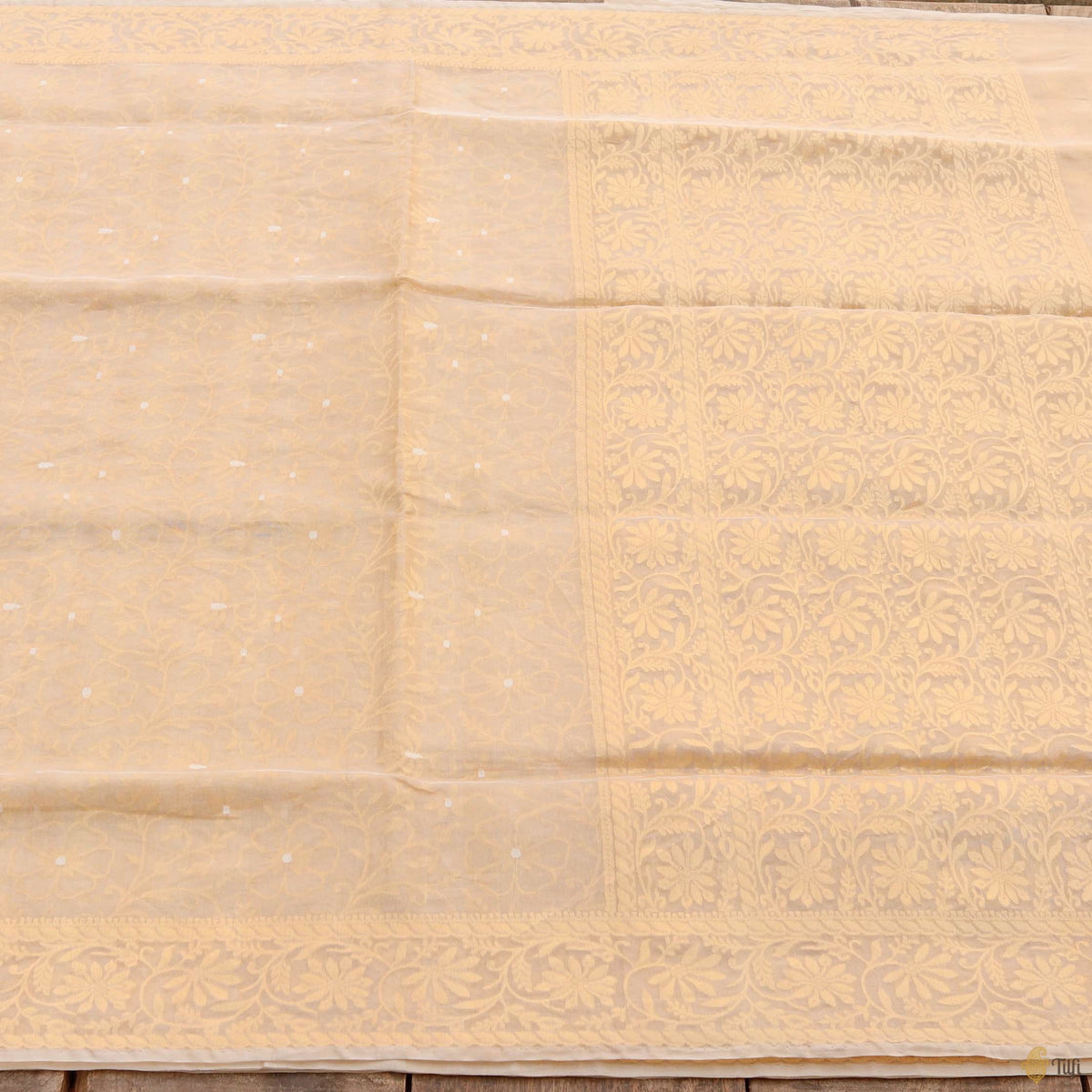 Light Gold Pure Kora Tissue Silk Banarasi Handloom Saree
