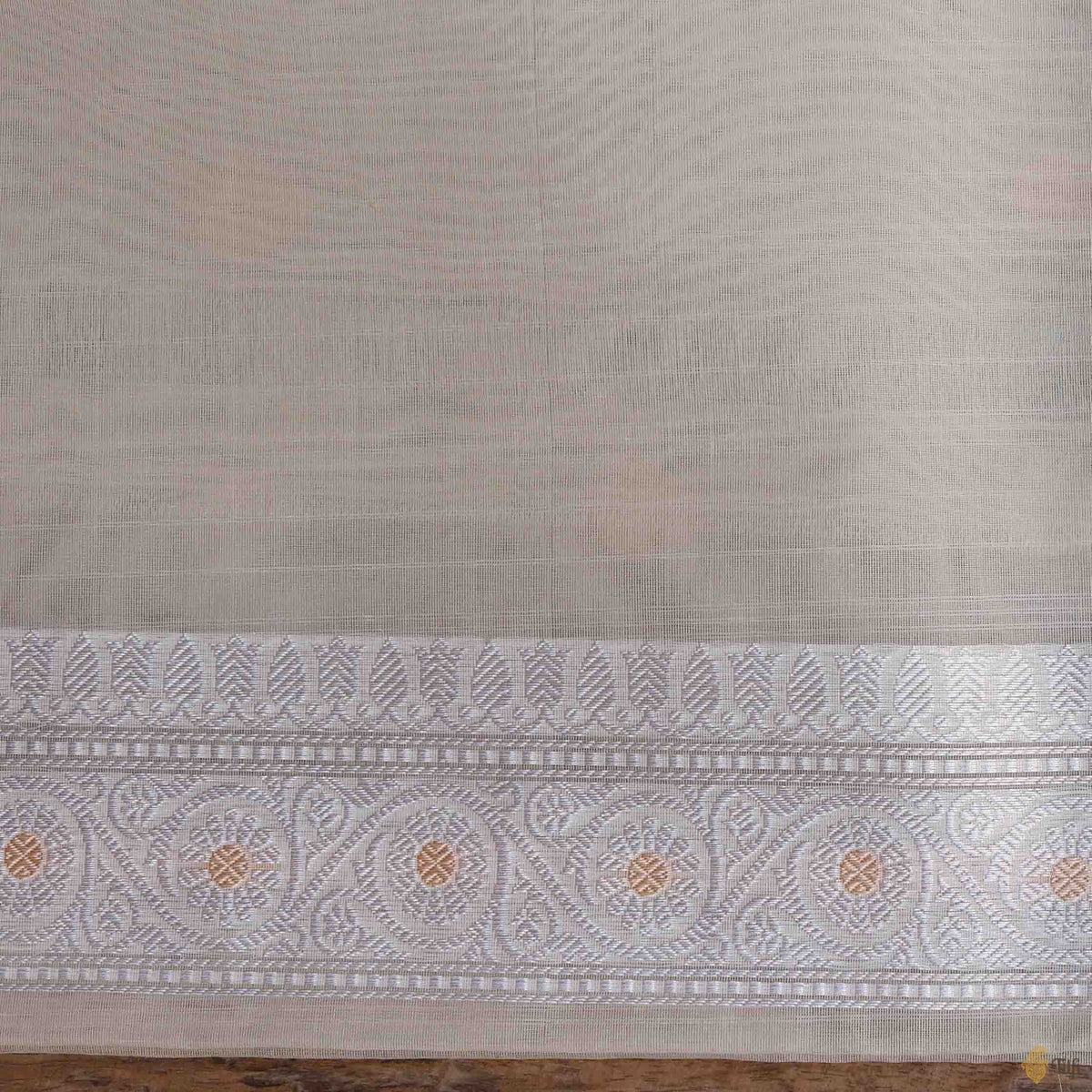 Off-White Pure Kora Silk Handloom Banarasi Kadwa Saree