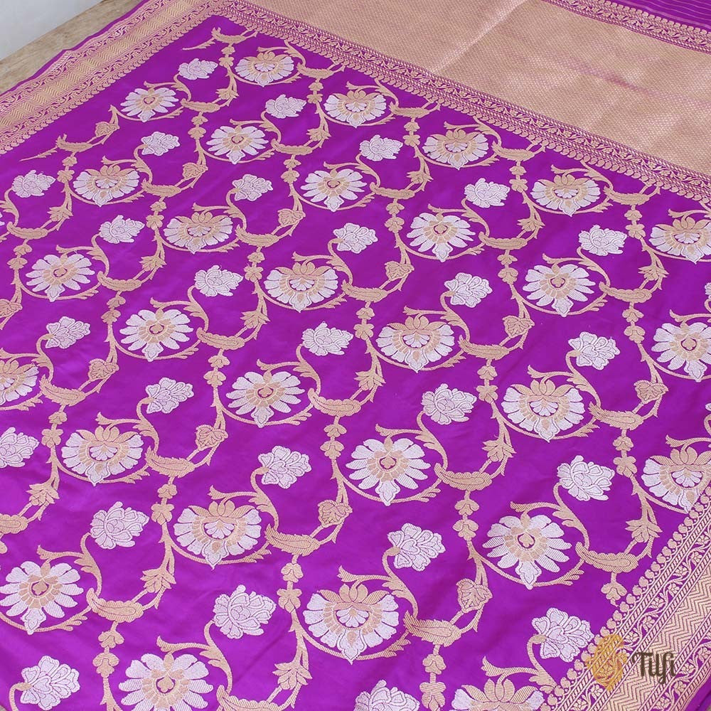 Magenta Pure Katan Silk Kadwa Banarasi Handloom Saree