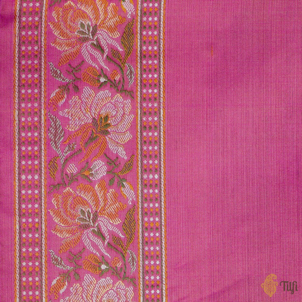 Rani Pink Pure Soft Satin Silk Banarasi Handloom Saree