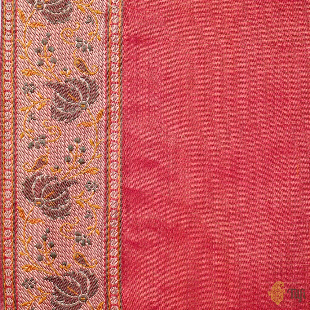 Reddish Maroon Pure Soft Satin Silk Tanchoi Jamawar Banarasi Handloom Saree