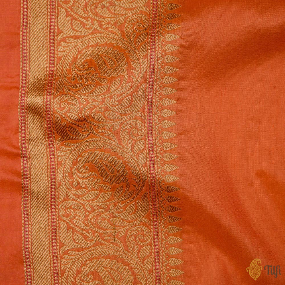 Orange Pure Katan Silk Banarasi Handloom Saree