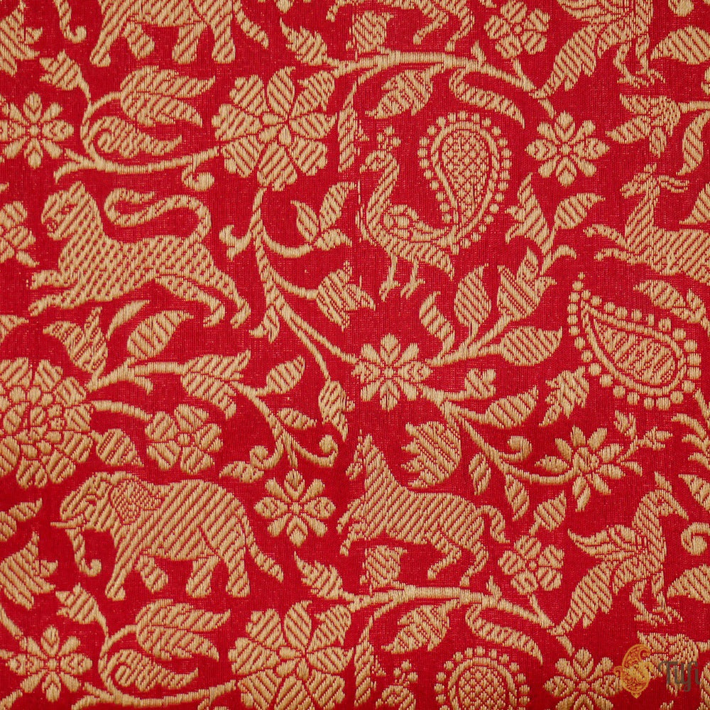 Red Pure Katan Silk Banarasi Shikaargah Handloom Saree
