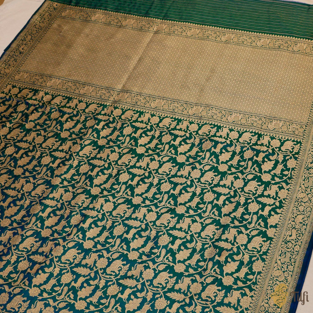 Royal Blue-Green Pure Katan Silk Banarasi Shikaargah Handloom Saree