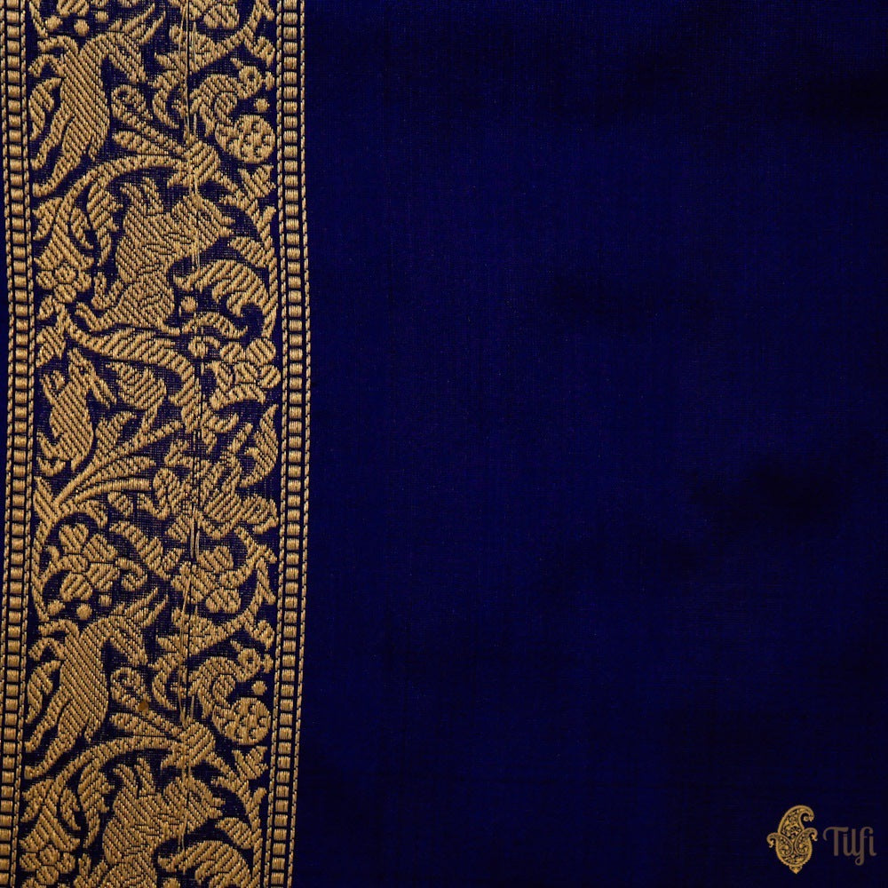 Midnight Blue Pure Katan Silk Banarasi Shikaargah Handloom Saree