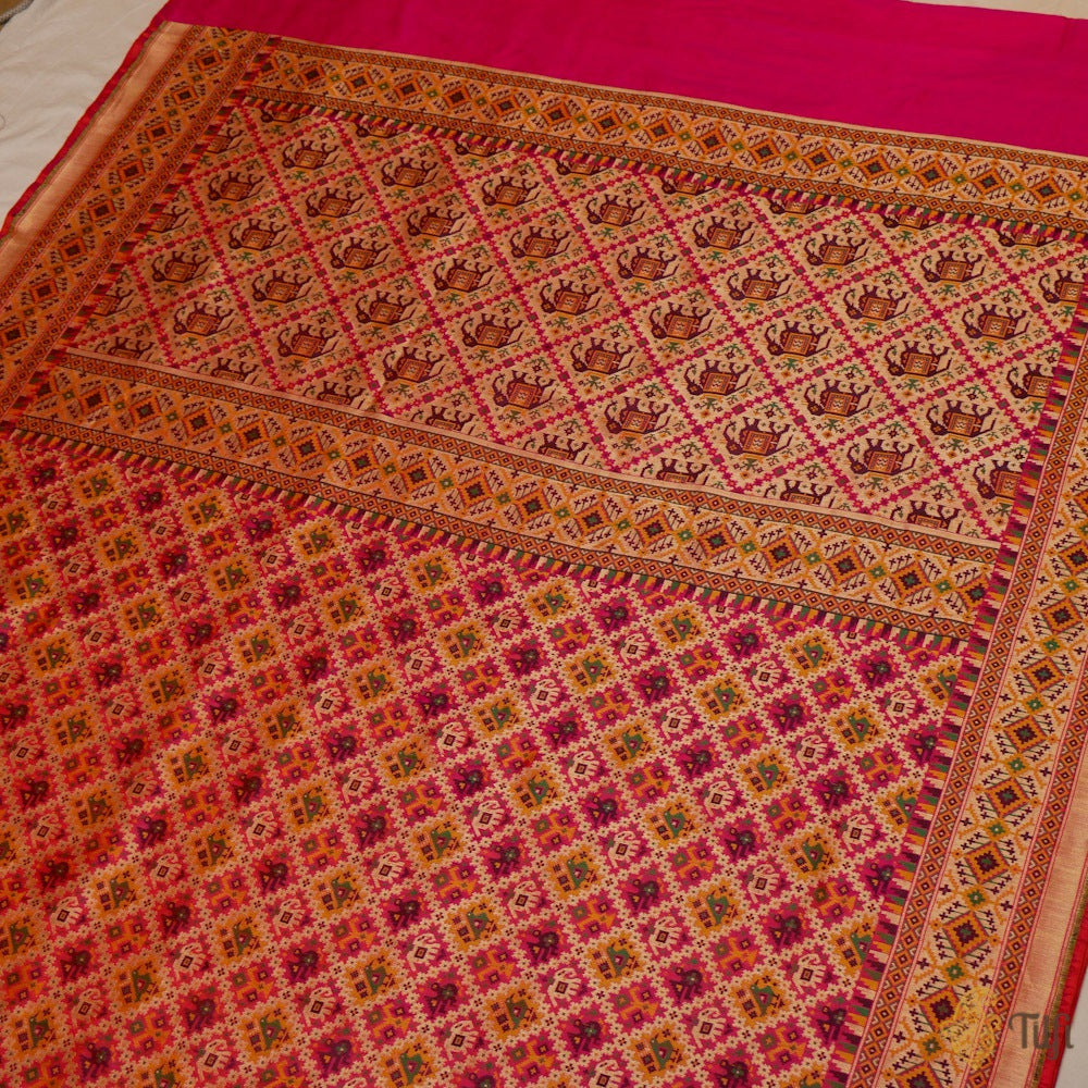 Orange-Pink Pure Katan Silk Banarasi Handloom Patola Saree