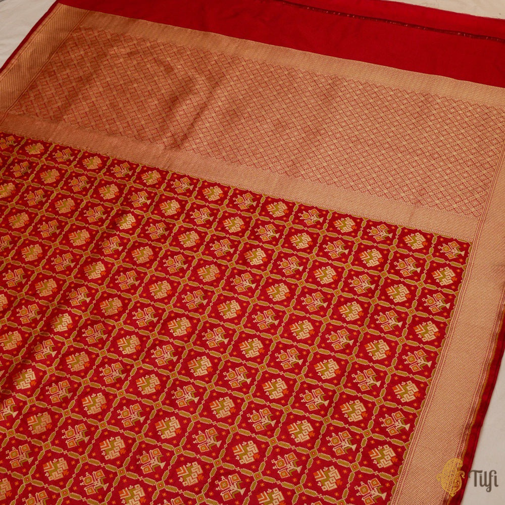 Deep Red Pure Katan Silk Banarasi Handloom Patola Saree