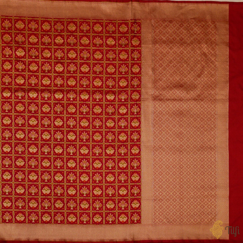 Deep Red Pure Katan Silk Banarasi Handloom Patola Saree