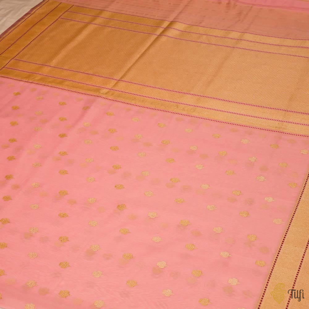 Light Pink Pure Kora Silk by Cotton Banarasi Handloom Saree