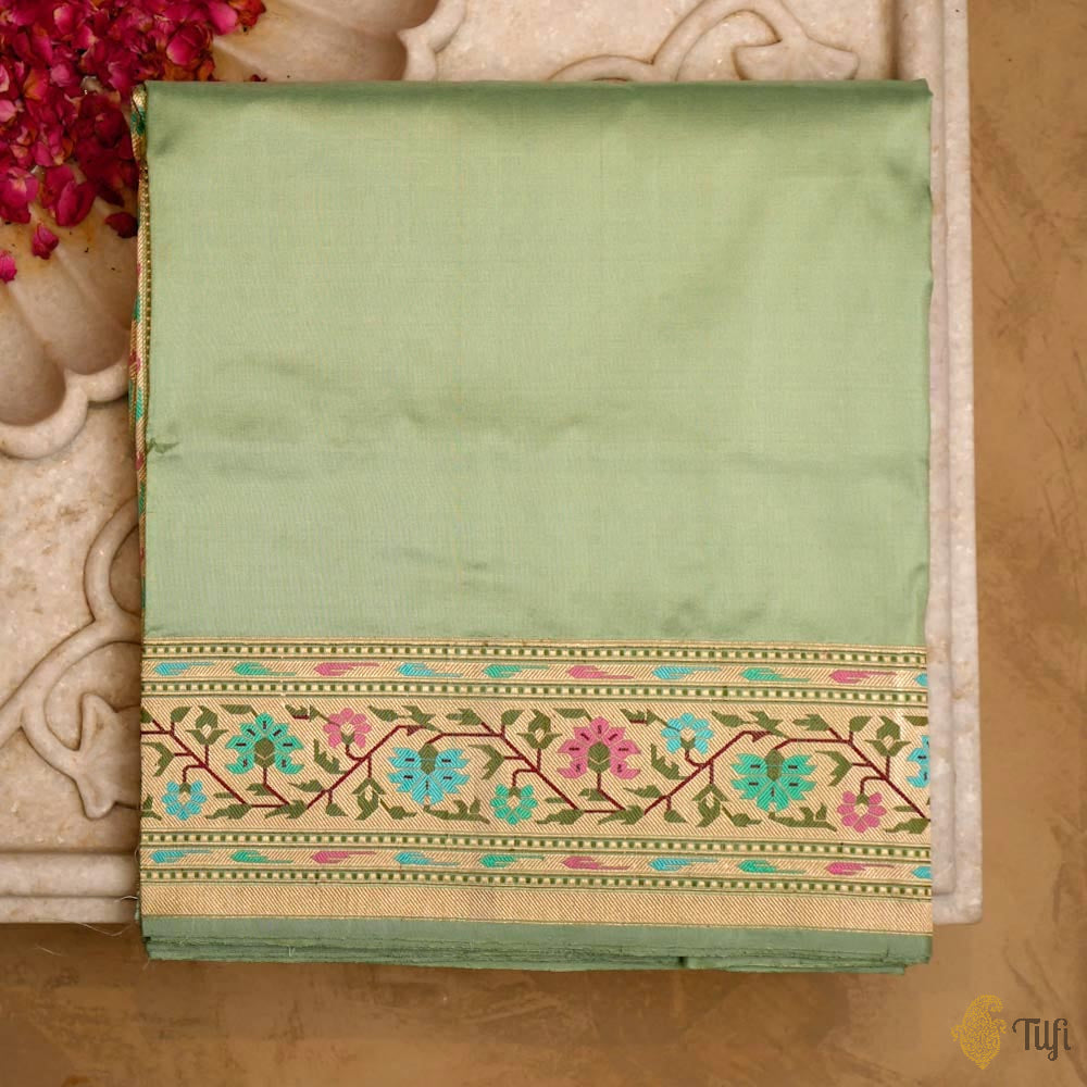 Mint Green Pure Katan Silk Banarasi Handloom Saree