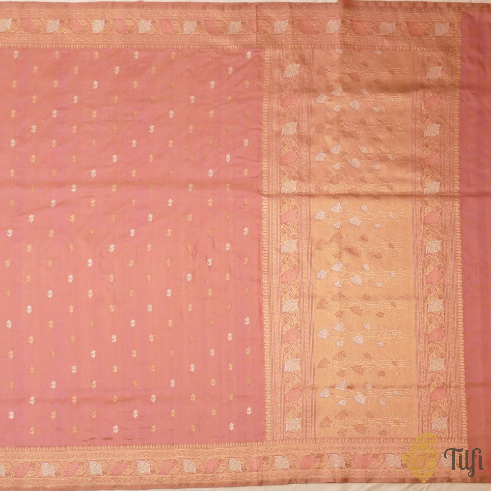 Ivory Pink Pure Katan Silk Banarasi Handloom Saree