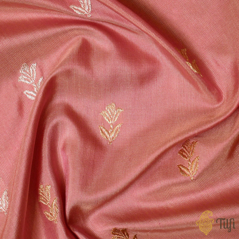 Ivory Pink Pure Katan Silk Banarasi Handloom Saree