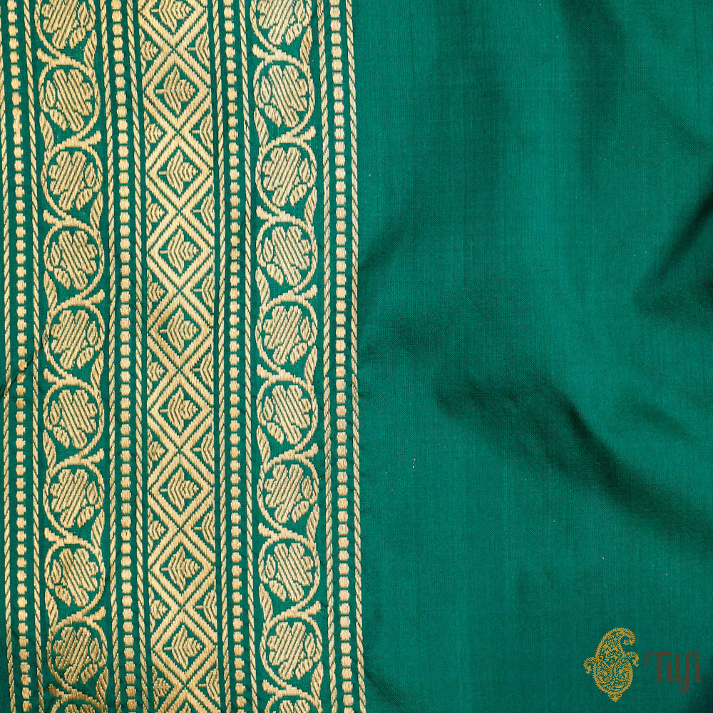 Dark Green-Blue Pure Katan Silk Banarasi Shikargah Handloom Saree