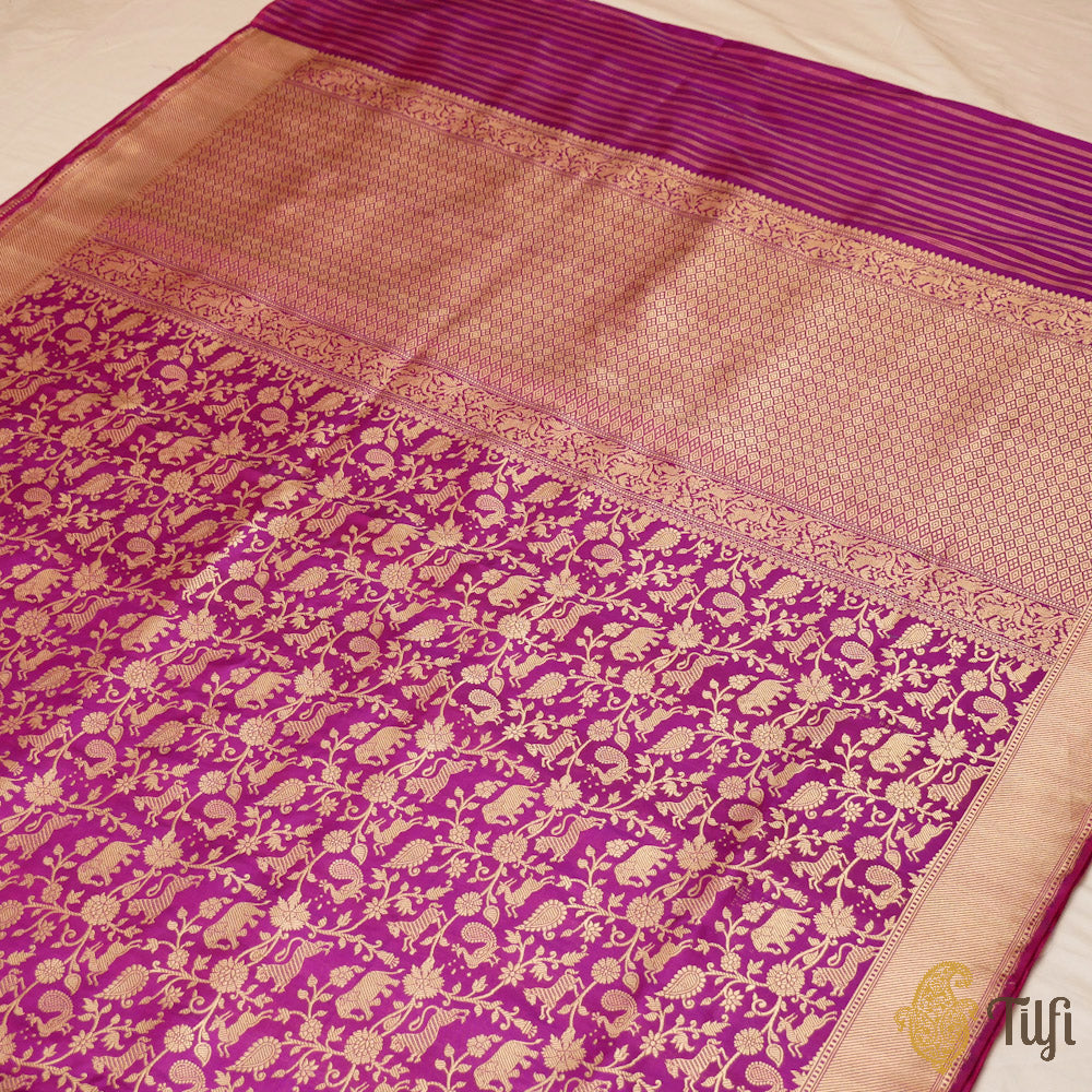 Rani Pink-Purple Pure Katan Silk Banarasi Shikaargah Handloom Saree