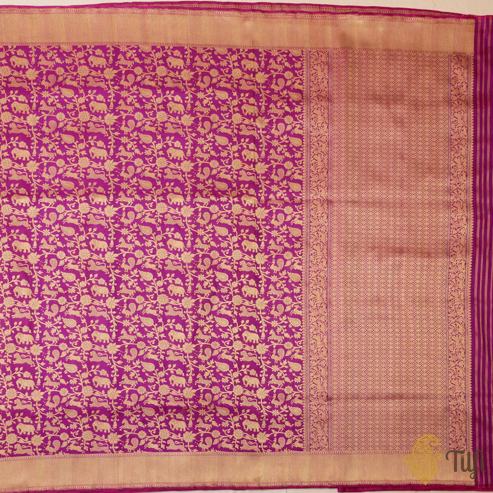 Rani Pink-Purple Pure Katan Silk Banarasi Shikaargah Handloom Saree