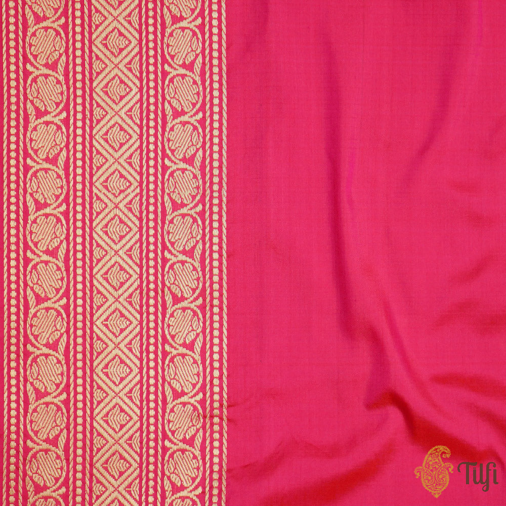 Orange-Rani Pink Pure Katan Silk Banarasi Shikargah Handloom Saree